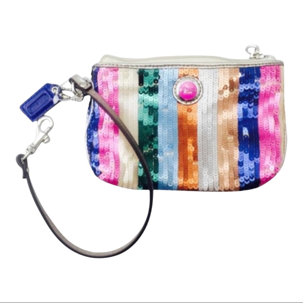Women’s Wallet Coach Sequined Multicolor Rainbow Wristlet EUC Small Change Purse